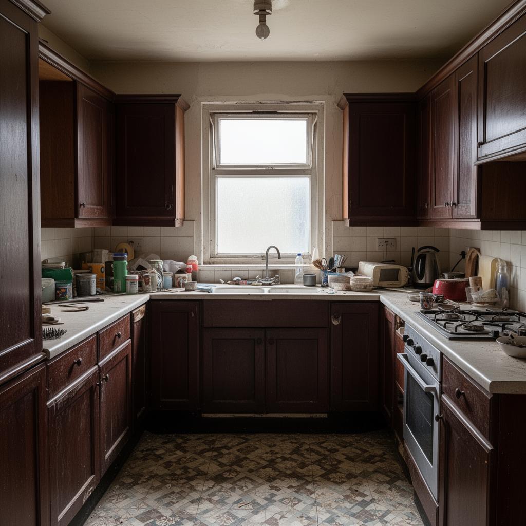 Before: closed-off Victorian rear kitchen with small windows and dated units in a Wandsworth terrace, London SW18