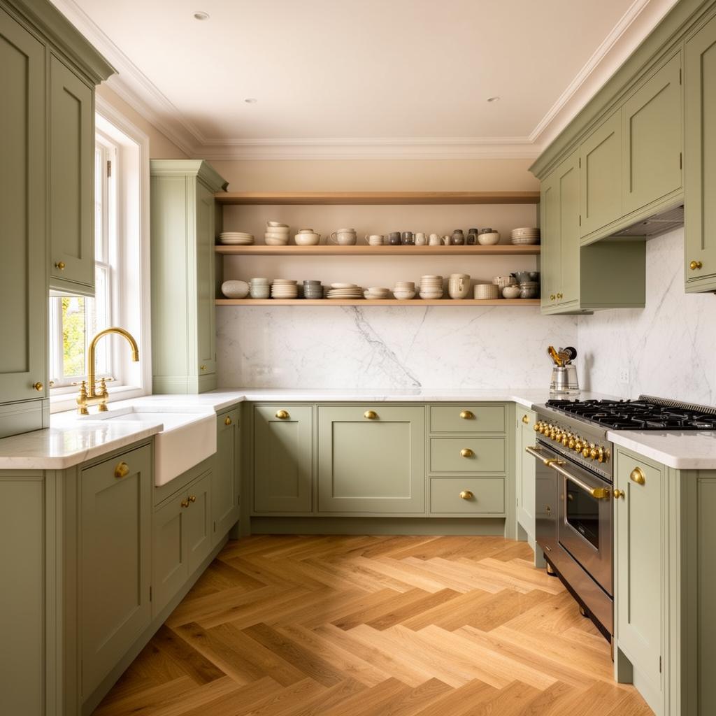 Premium shaker kitchen with marble worktops and brass detailing