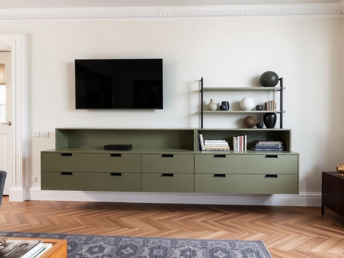 Floating TV unit — bespoke media wall example