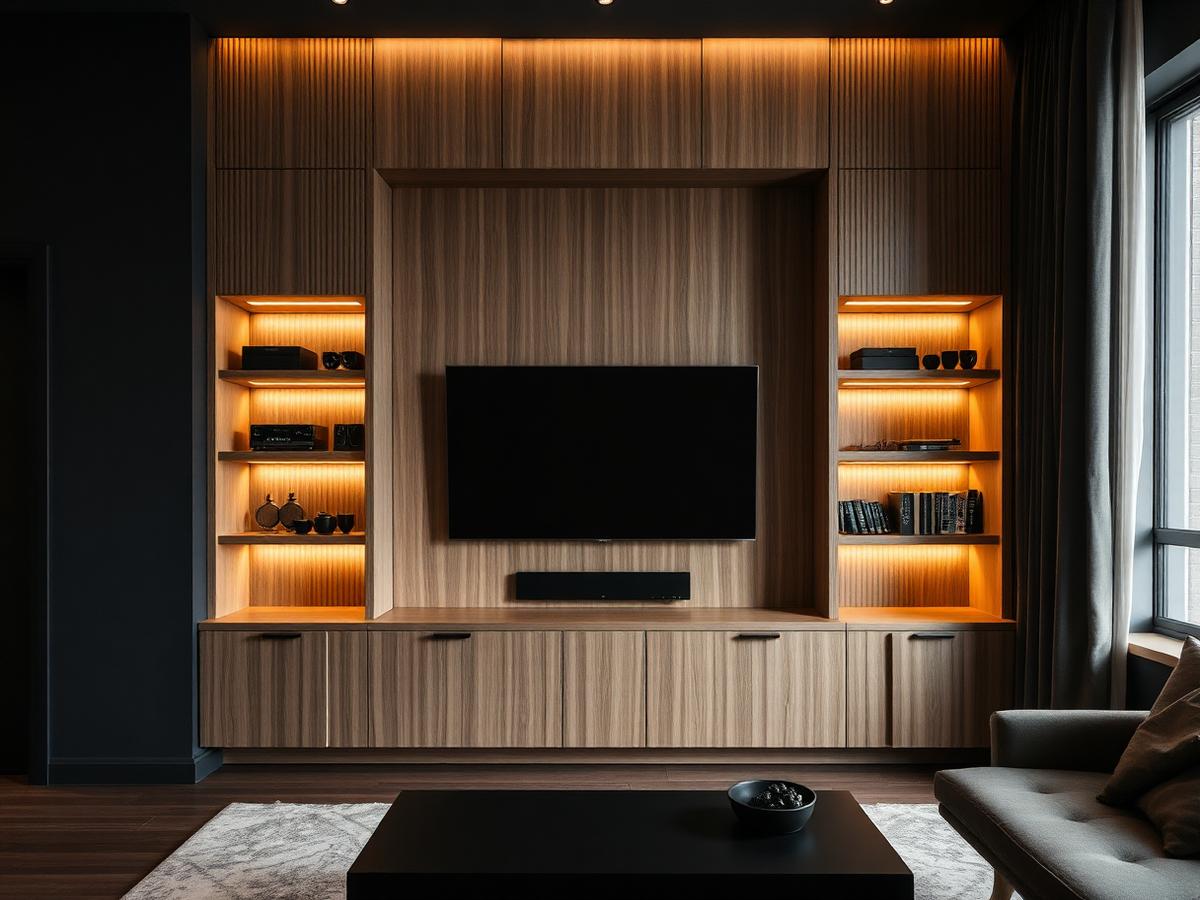 Full wall fitted media furniture — bespoke media wall example