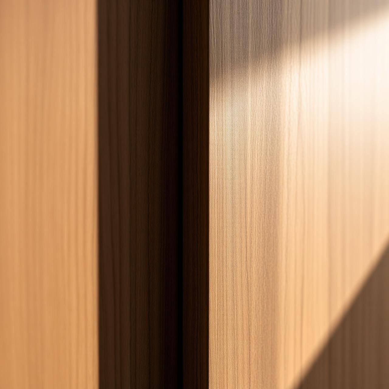 Close-up of natural smoked oak and pale oak veneer panels with grain detail in warm directional light