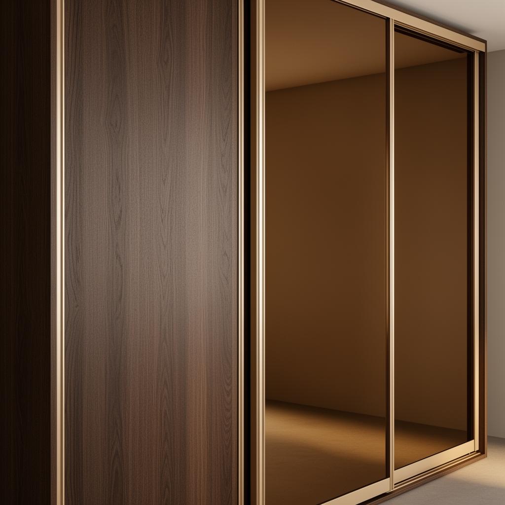 Mirror sliding wardrobe doors combined with smoked oak veneer panels in alternating layout