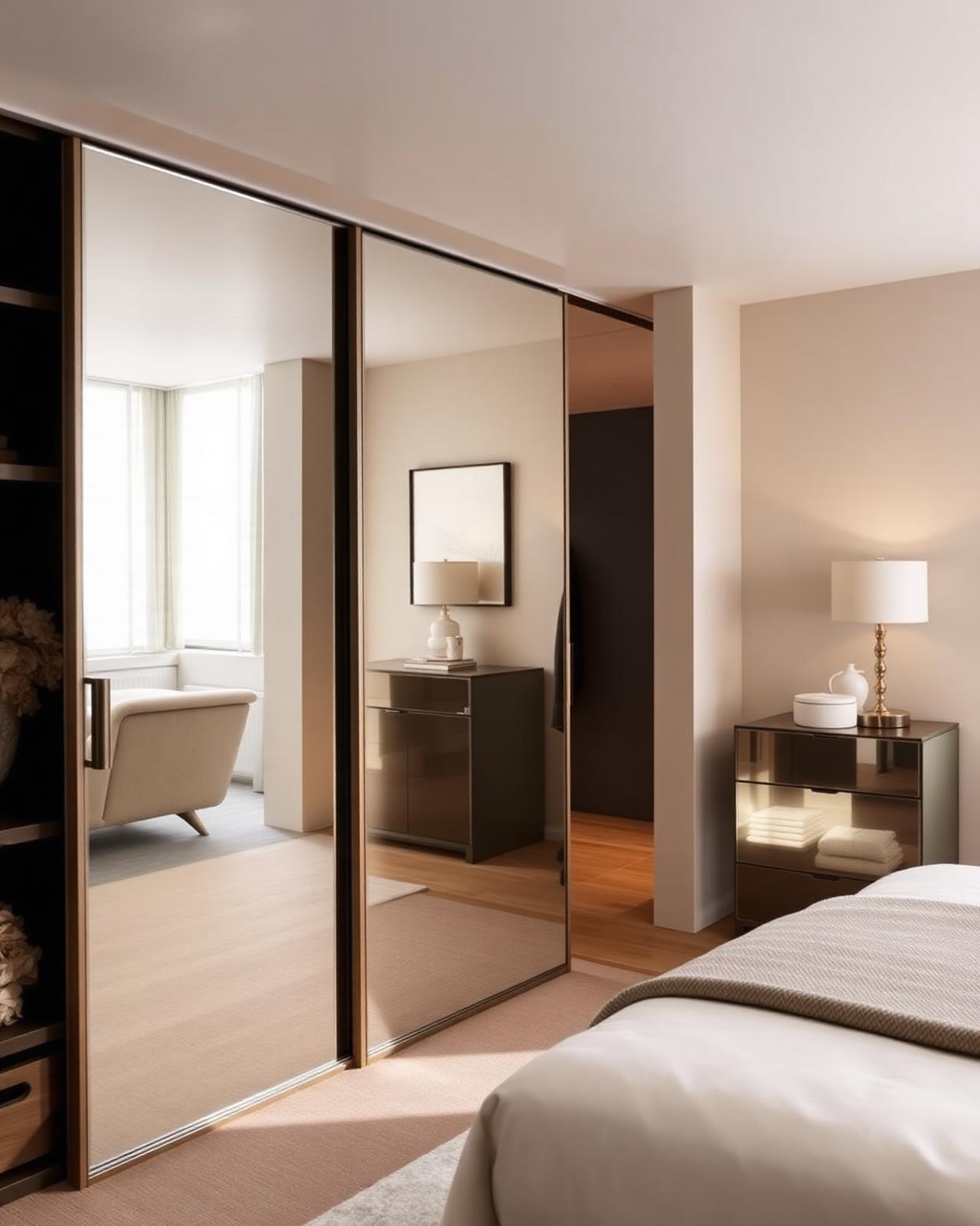 Bespoke mirrored sliding wardrobe doors in a luxury London bedroom