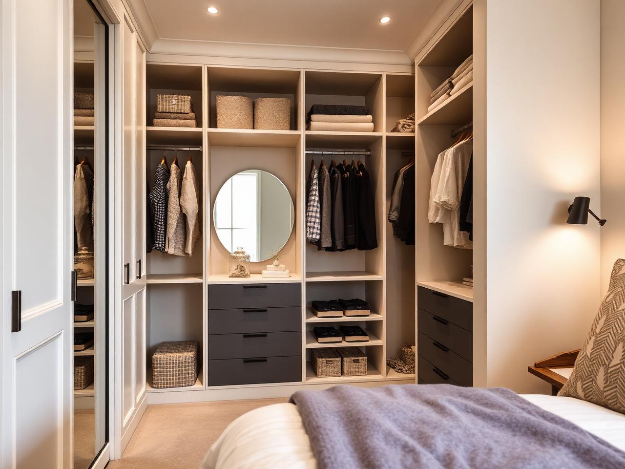 Compact walk-in wardrobe fitted into a small London bedroom