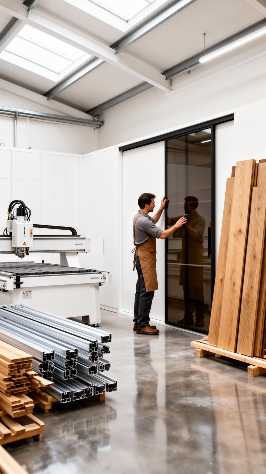 Bravo London factory floor with CNC and sliding door inspection