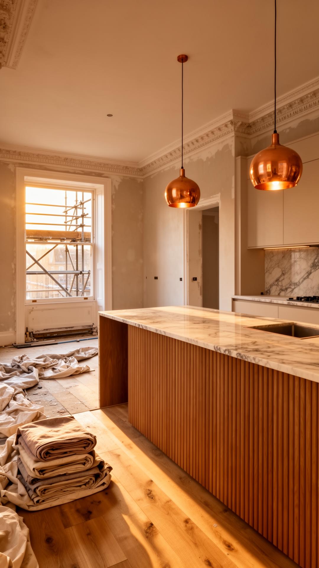 London townhouse mid-renovation with bespoke kitchen island