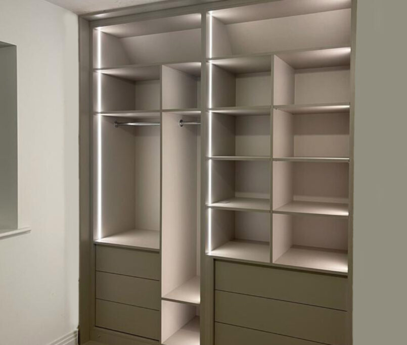 Fitted Wardrobe with Built-In Led Lighting and Mirrored Sliding Doors