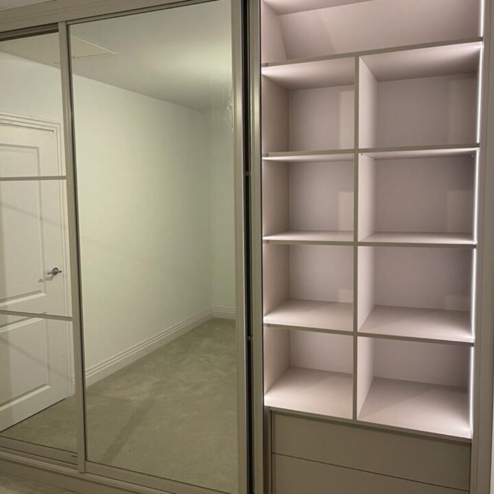 Fitted Wardrobe with Built-In Led Lighting and Mirrored Sliding Doors