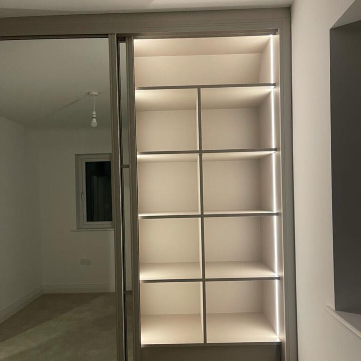 Fitted Wardrobe with Built-In Led Lighting and Mirrored Sliding Doors