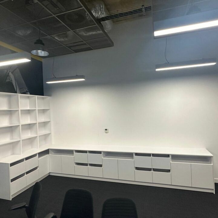 Front View of White Coloured Board Room Furniture