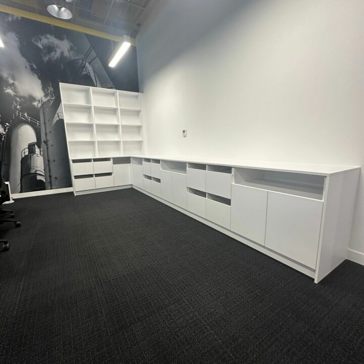 Fitted Boardroom Furniture in white colour - side view